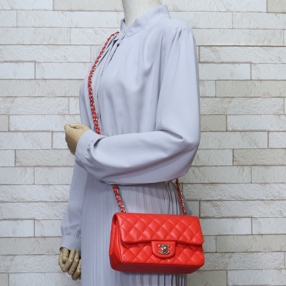 Chanel Mini Red Bag Lambskin Shoulder Chain Matelasse
